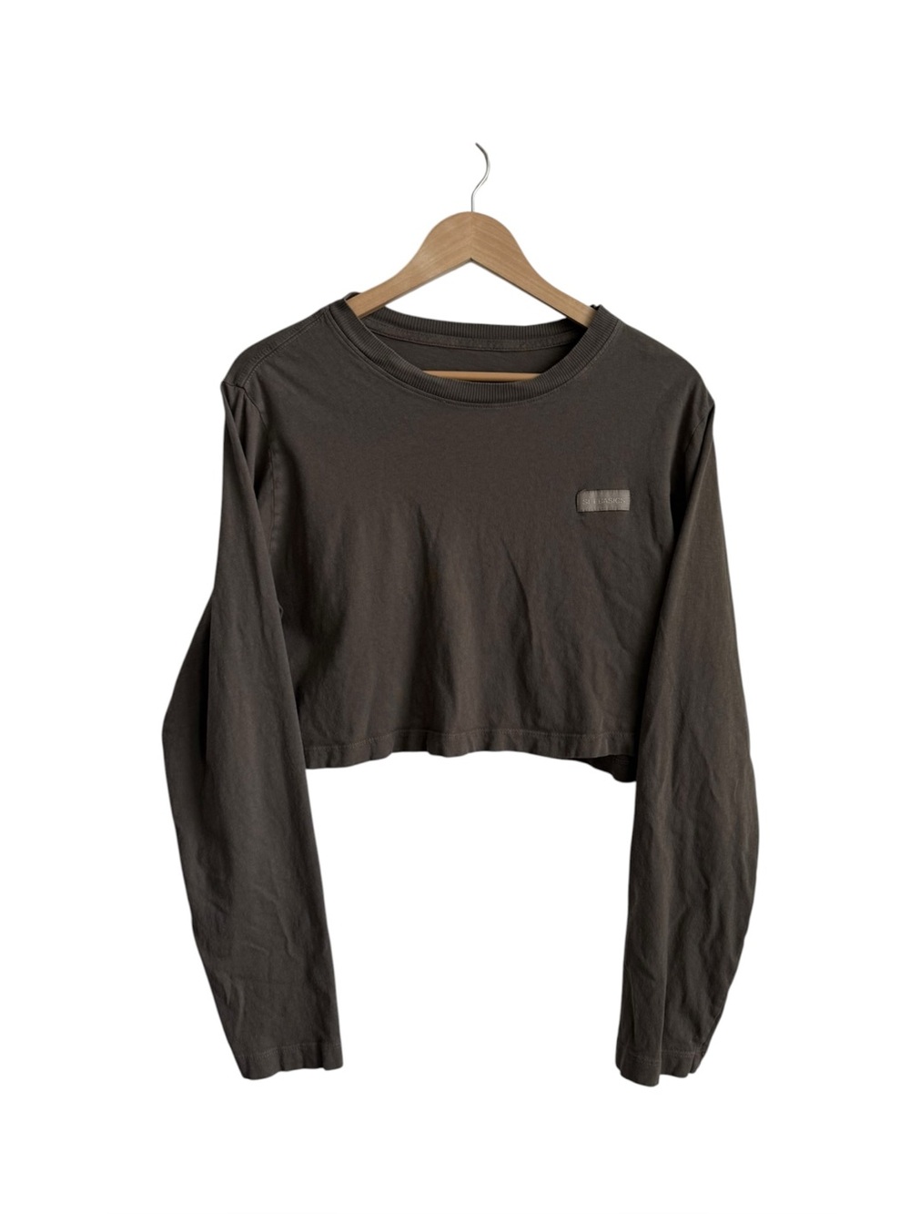 Set Active Long Sleeve Cropped Tee Relaxed Fit Brown Cotton Women's Small